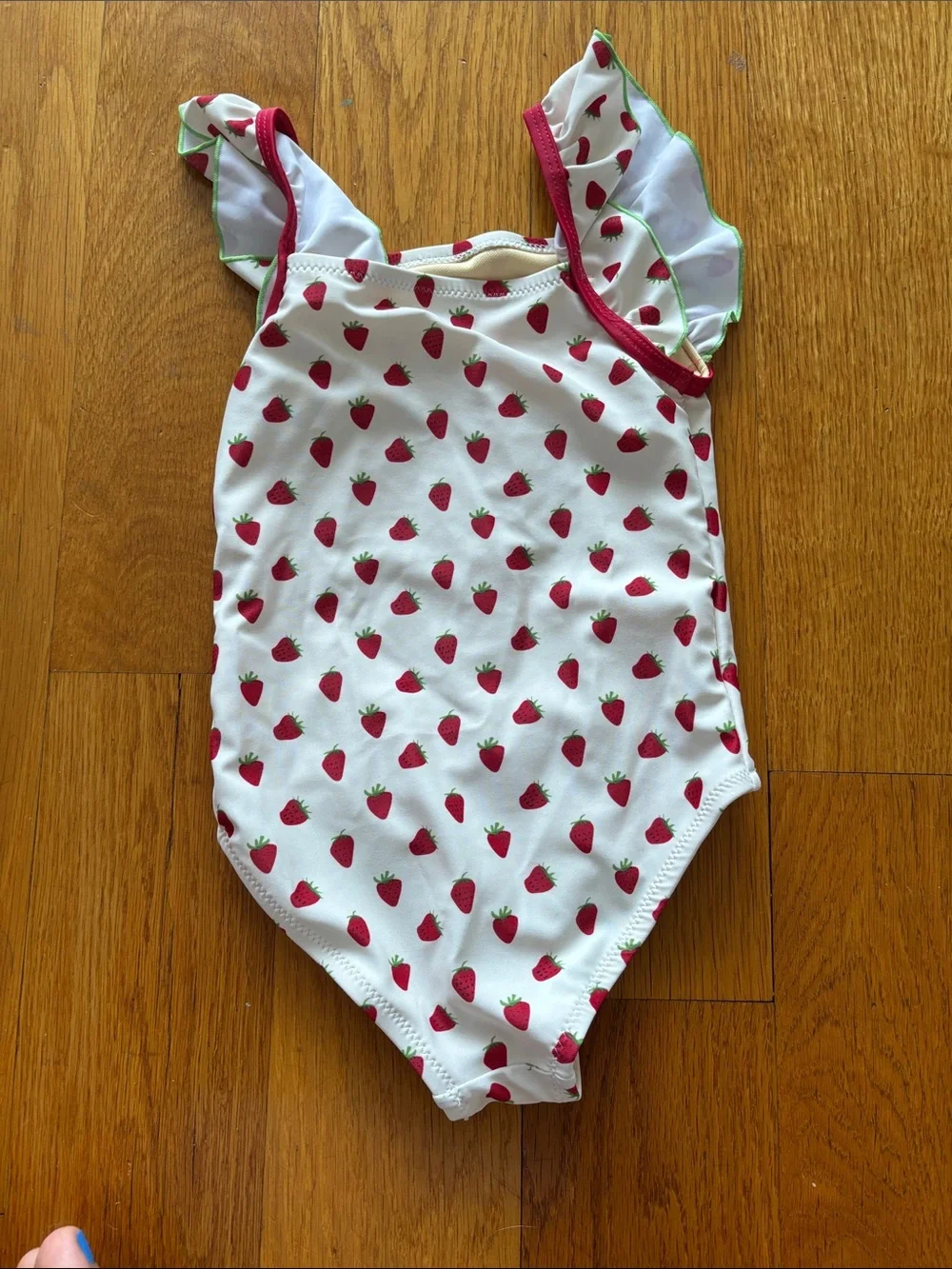 Pink Chicken White Strawberry-Print One-Piece with Green Trim